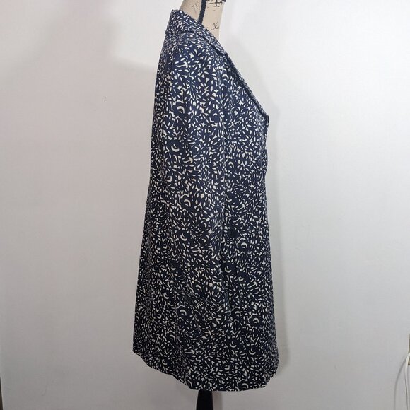 Talbots Floral Print Trench Coat Navy Blue White Lined Button Size 12 - Picture 9 of 11
